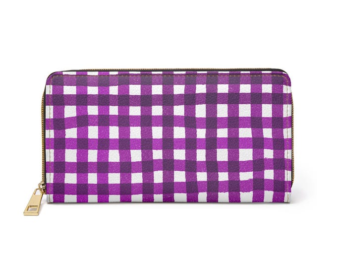 Pink and White Gingham Zipper Wallet | Check Plaid Pattern