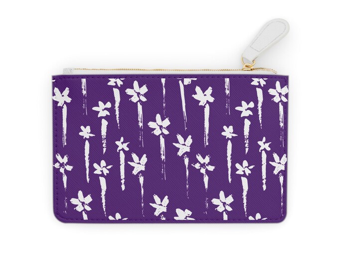 White Floral Pattern Mini Clutch Bag | Purple Floral Wristlet