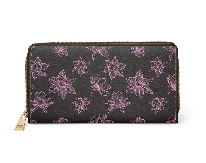 Pink Floral Pattern Zipper Wallet | Floral Zip Wallet