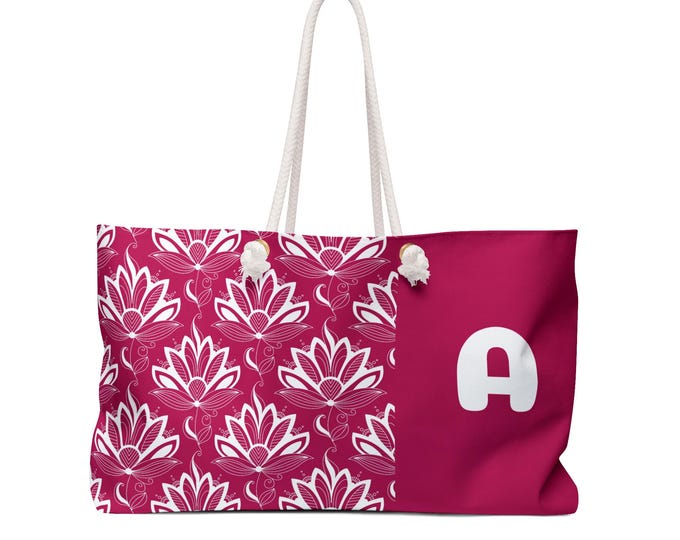 Fuchsia Chic Succulent Floral Weekender Tote Bag | Personalized with your Initial
