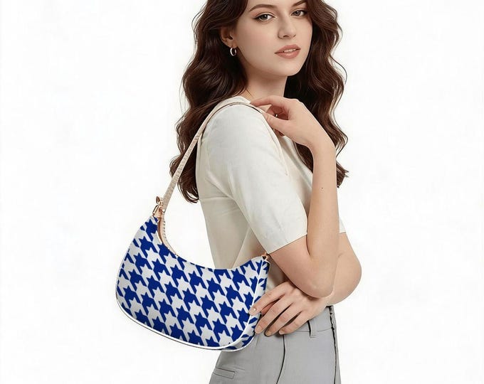 Blue White Houndstooth Shoulder Bag