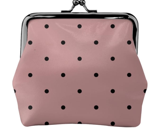 Featherlight Pink with Black Polka Dots Leather Kiss Lock Coin Purse – Compact Minimalist Wallet
