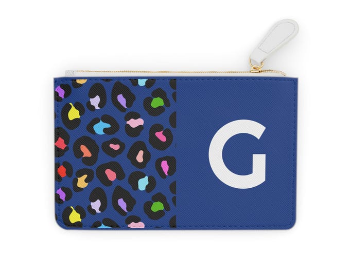 Initial G Leopard Rainbow Print Mini Clutch