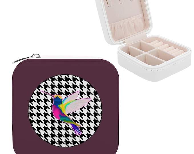 Hummingbird and Houndstooth in Native Berry | Jewelry Organizer