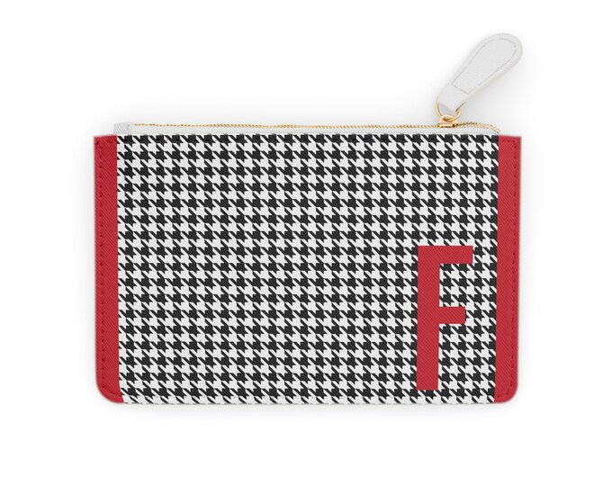Red F Initial Mini Clutch Card Holder, Red Initial with F Black and White Design, Personalized Card Holder
