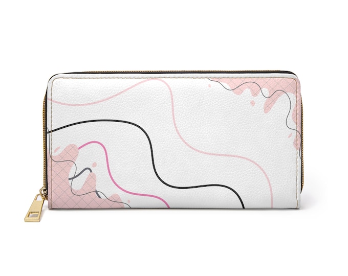 Abstract Pink Line Art Zipper Wallet | Minimal Swirl Pattern