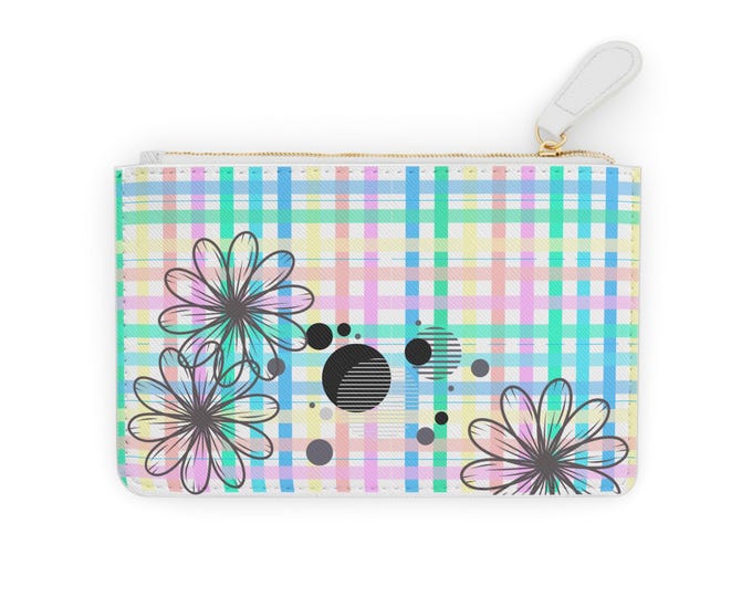 Pastel Plaid Floral Graphic Mini Clutch Wallet | Pastel Check Pattern Wallet