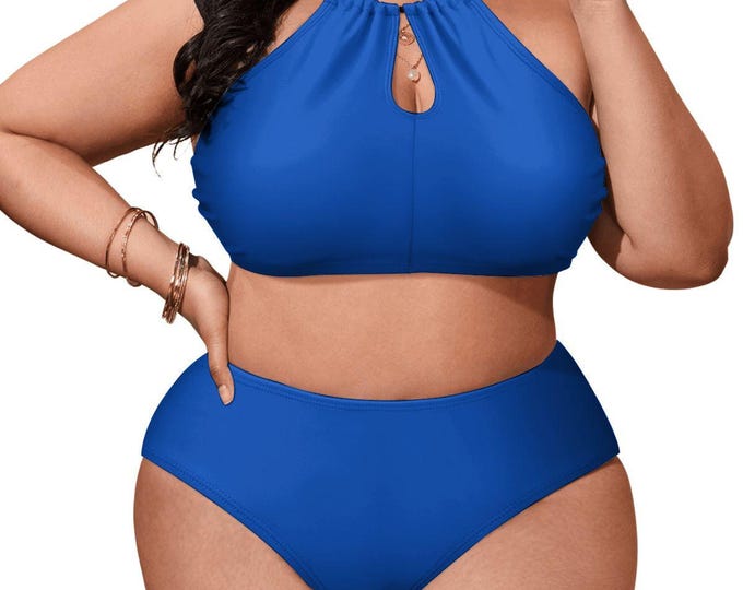 Cobalt Plus Size High-Waisted Bikini Customized Services