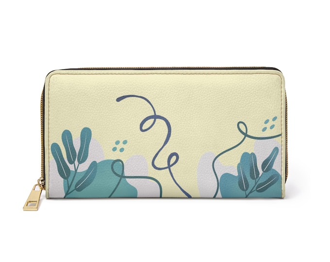 Buffalo Yellow Abstract Botanical Zipper Wallet | Floral Leaf Print Wallet