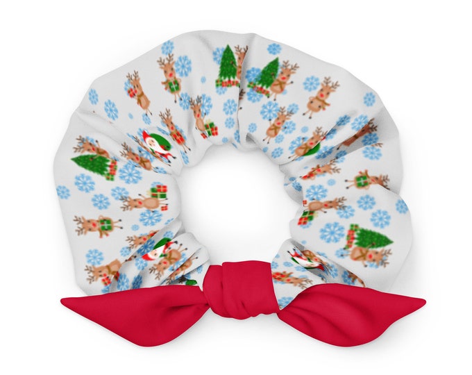 Rudolph and Snowflakes Recycled Christmas Scrunchie