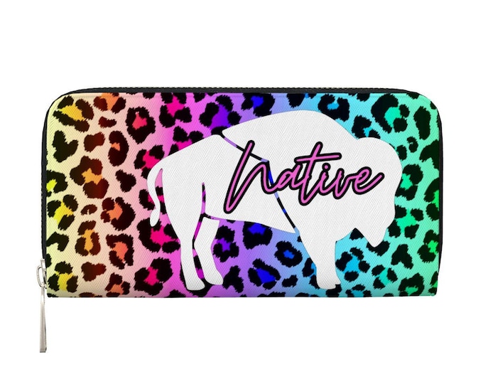 Native Bison Rainbow Leopard Pattern Long Zipper Wallet