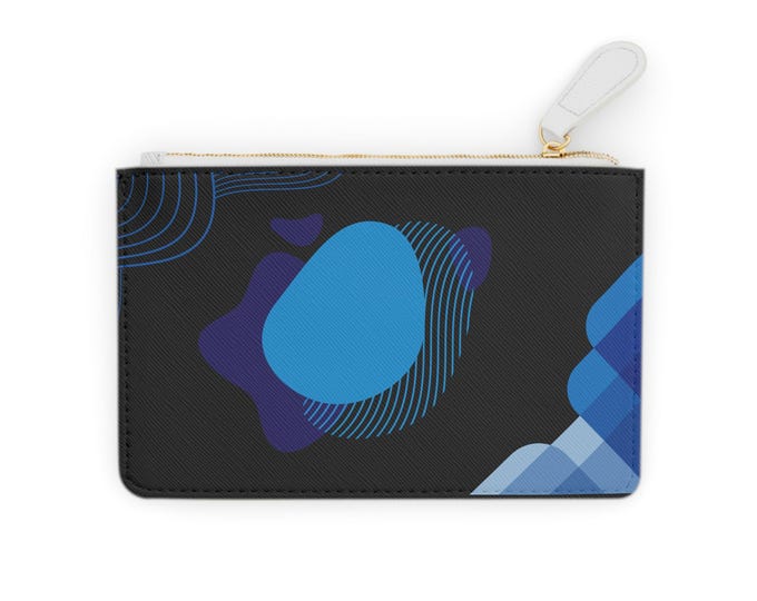 Blue Abstract Shapes Mini Clutch Wallet | Black Modern Geometric Print