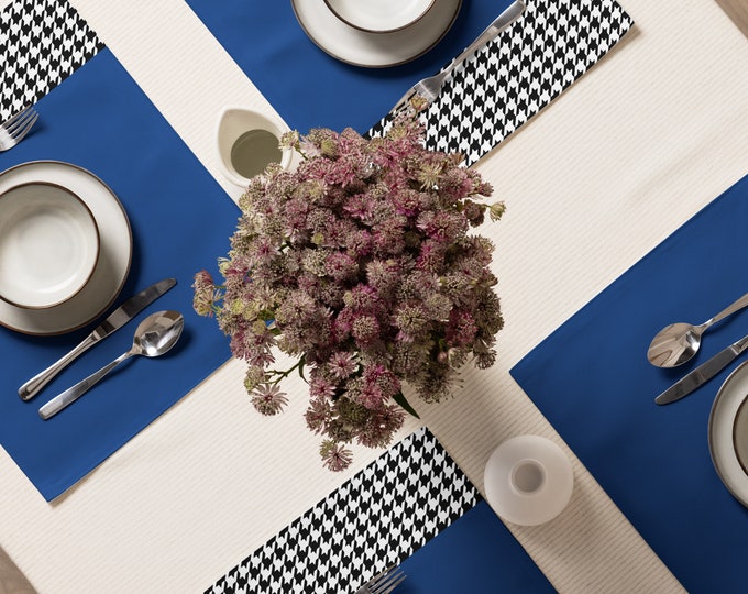 Dark Blue with Houndstooth Pattern Breakfast, Lunch, Dinner Placemat Set