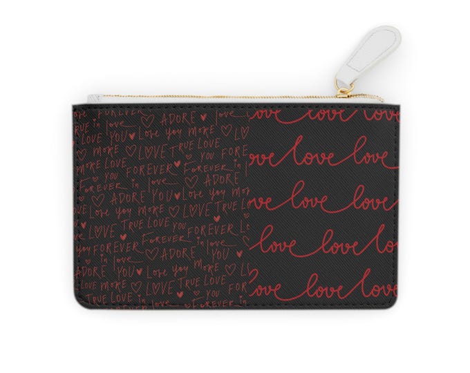 Love Script Pattern Mini Clutch Bag | Black and Red Valentine Heart Script Design