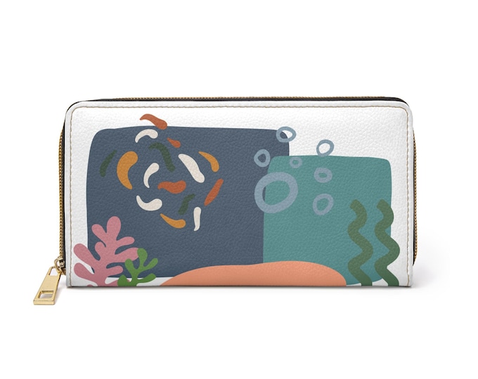 White Abstract Underwater Coral Zipper Wallet | Ocean Scene