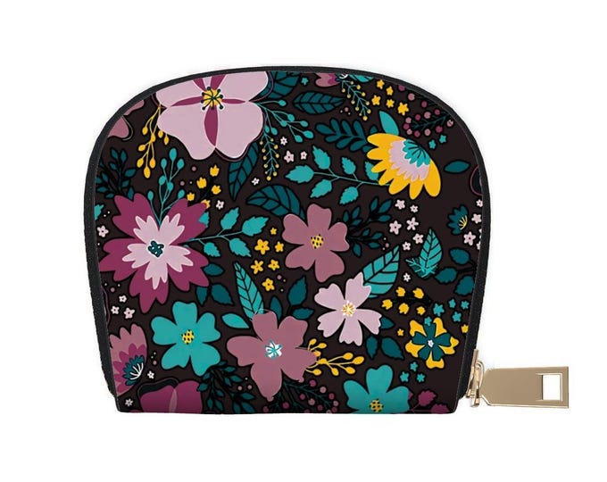 Dark Floral Pattern Magenta Aqua  Semicircle Card Holder