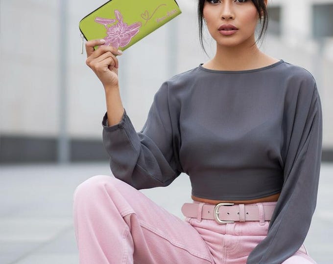 July Birth Month Flower Designed Lime Long Wallet | Water Lily