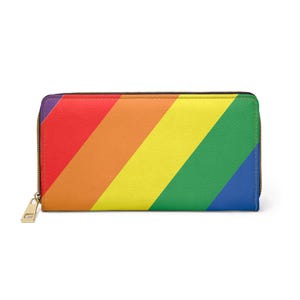 Diagonal Rainbow Zipper Wallet | Vegan Faux Leather Wallet | Colorful Wallet for Women | Gift for Her | Cute & Functional Clutch