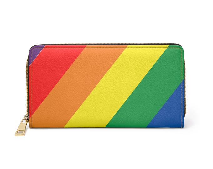 Diagonal Rainbow Zipper Wallet | Vegan Faux Leather Wallet | Colorful Wallet for Women | Gift for Her | Cute & Functional Clutch