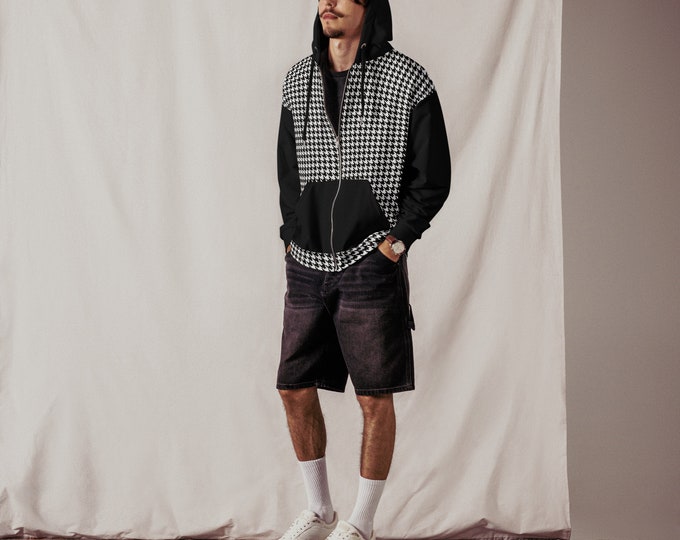 Black and White HT Pattern, Unisex zip hoodie