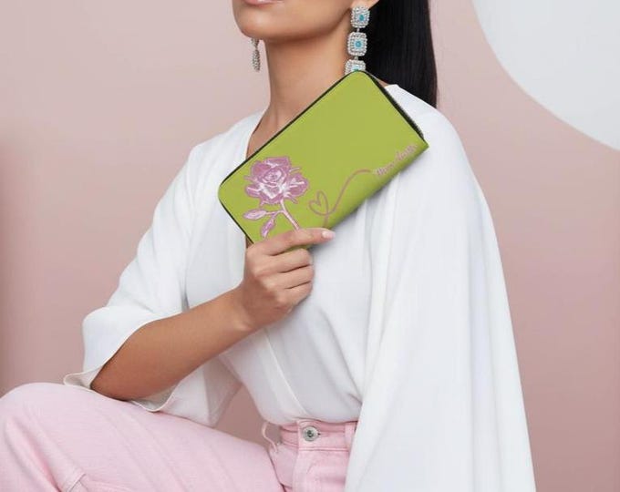 June Birth Month Flower Designed Lime Long Wallet | Rose