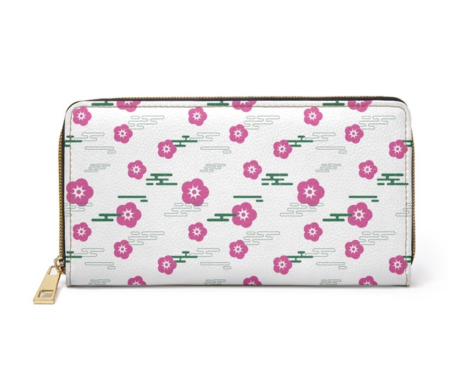 Green & Pink Floral Women’s Zipper Wallet | Vegan Leather Card Holder | Gift for Her