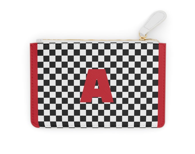 Red Initialized A, Checker designed Mini Clutch Bag