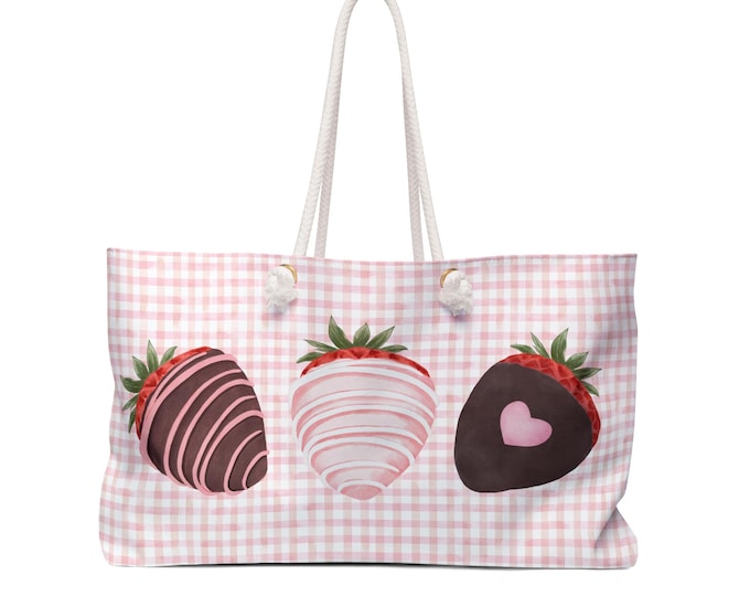 Chocolate Covered Strawberries Weekender Bag | Pink Gingham Tote