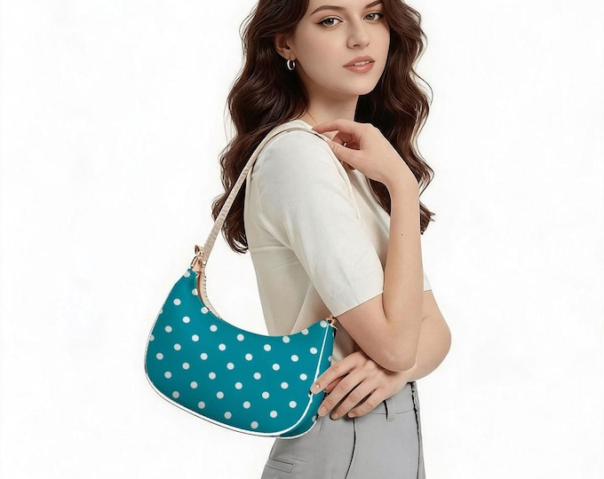 Polka Dot Dark Aqua White PU Leather Shoulder Bag