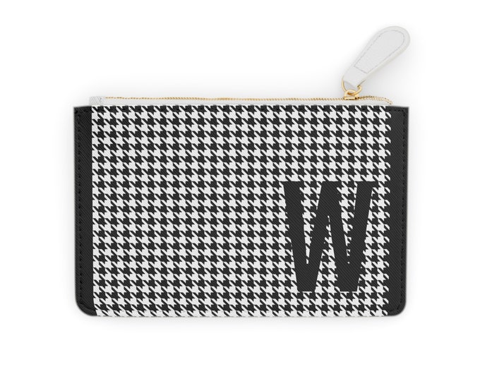 Personalized Houndstooth Vegan Leather Mini Clutch - Initial W