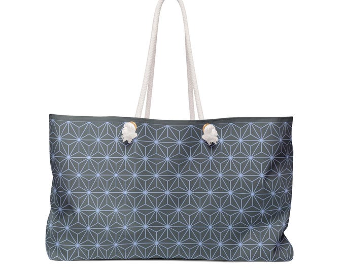 Geometric Starburst Pattern Weekender Bag | Blue Grey Floral Grid