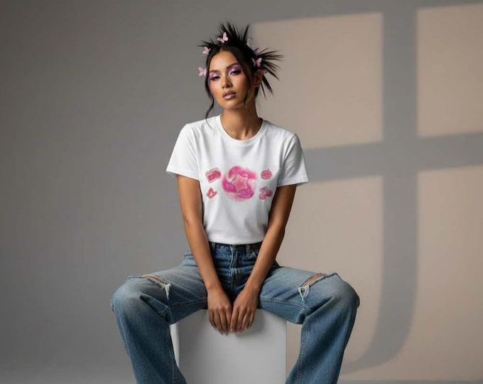 Y2K Pink Star Candy Design T-Shirt | Cute Sweet Graphics