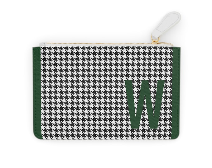 Houndstooth Initial Mini Clutch: Personalized Vegan Leather Card Holder