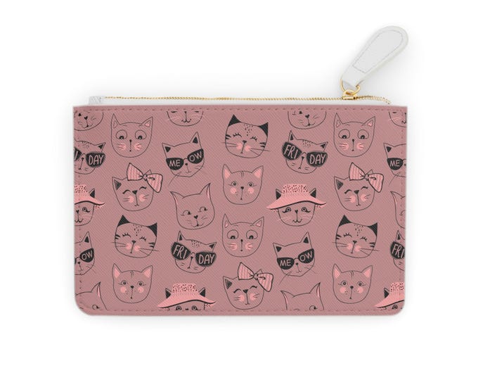 Cute Cat Faces Pink Mini Clutch Bag | Pink Bow Hat Sunglasses Pattern