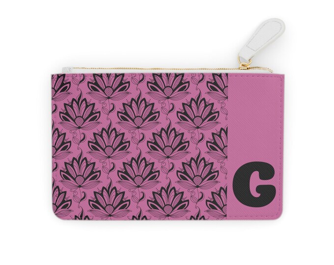 Initial G Pink and Black Succulents Mini Clutch Bag-Initial-Initial G
