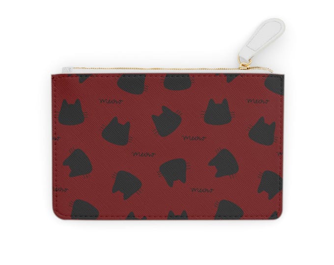 Black Cat Silhouette Mini Clutch Bag | Red Patterned Zip Pouch