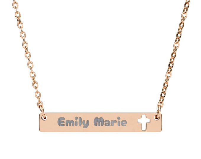 Personalized Cross Bar Necklace, Engraved Name Jewelry, Religious Gift, Custom Necklace for Her, Faith-Based Accessories