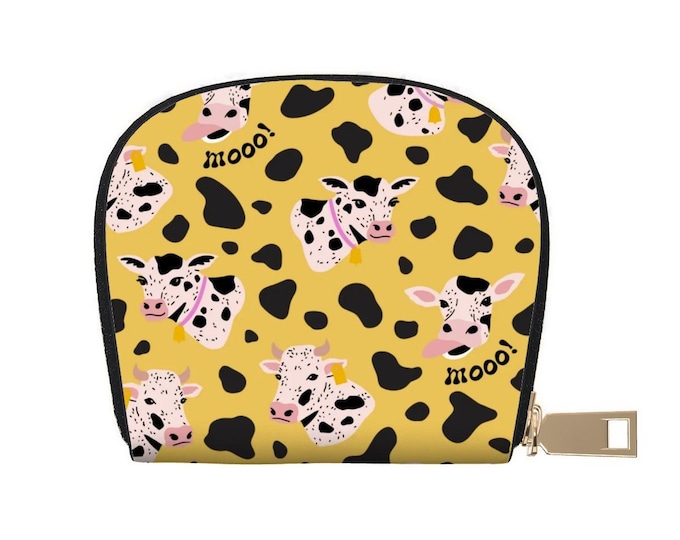 Mustard Yellow Cute Cow Small Semicircle Card Holder