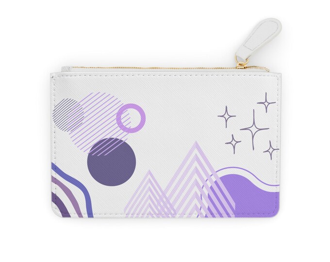 Abstract Purple Geometric Design Mini Clutch Bag | Modern Shapes, Stars