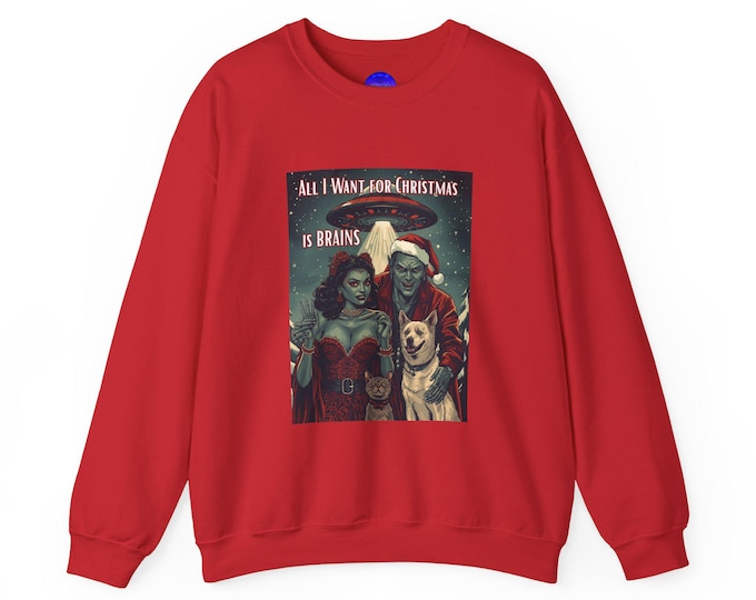 All I Want for Christmas Is Brains sweatshirt | Zombie Santa holiday crewneck