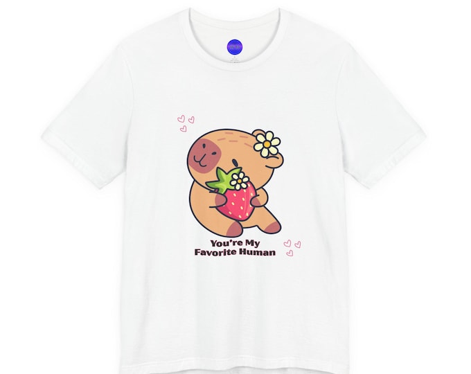 Strawberry Hug Capybara You're My Favorite Human T-Shirt | Cute Animal Tee