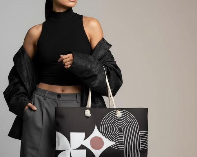 Retro Geometric Pattern Weekender Bag | Black Abstract Floral Stripe