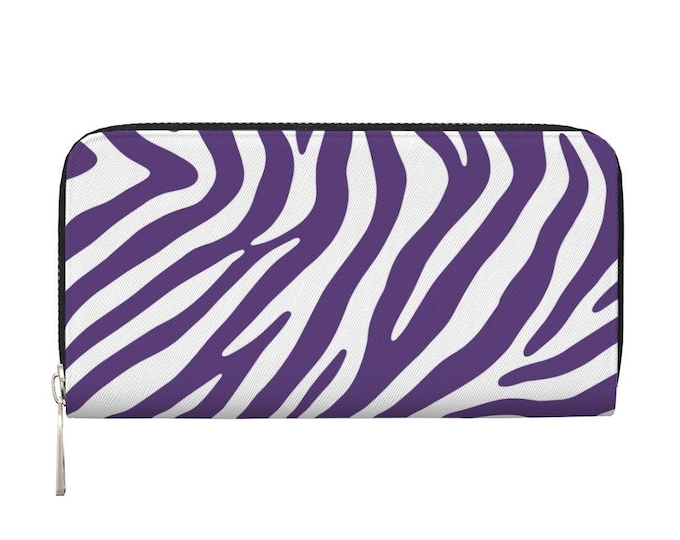 Purple White Zebra Pattern Long Zipper Wallet