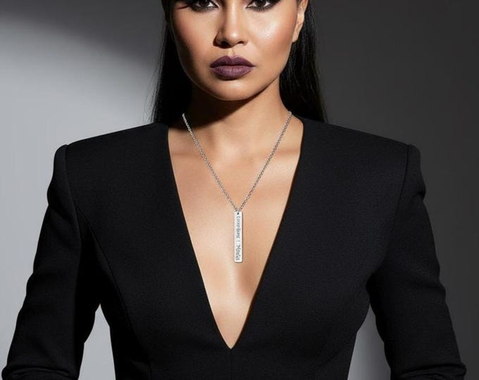 Engraved Vertical Bar Necklace, Personalized Bar Pendant | Stainless Steel