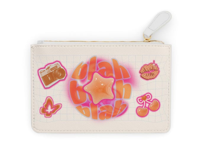 Y2K Retro Pink Starburst Sticker Collage Mini Clutch | Coin Purse, Zip Pouch