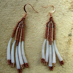 Dentalium Earth Tone Fringe Earrings