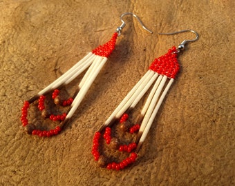 Porcupine Quill Beaded Teardrop Earrings