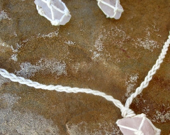 Natural Macrame Wrapped Rose Quartz Necklace & Earring Set