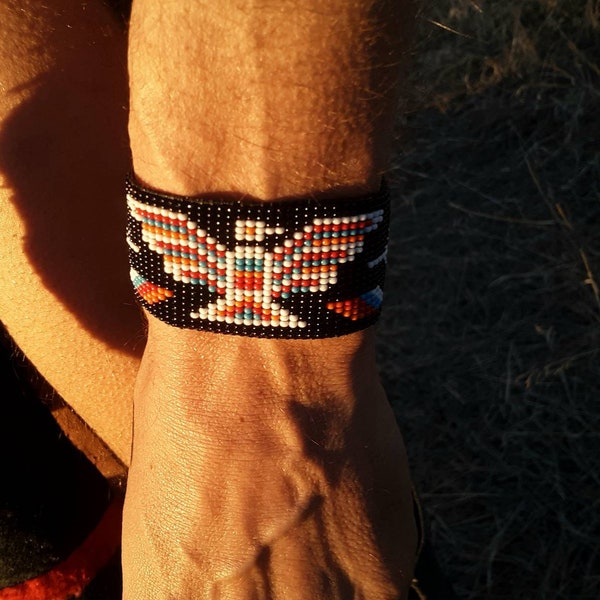 Inverted Thunderbird Loom Woven Beaded Bracelet