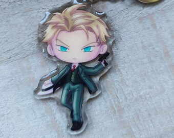 SXF-Inspired Spy Boy Keychain – Green Chibi Charm, Kawaii Anime Art, Cute Glitter Detail | Linarahe Design | Limited Edition